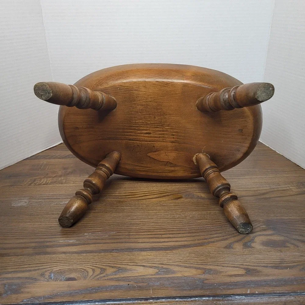 VTG Wood Bench Step Stool Oval Top Windsor Style Turned Legs 7
